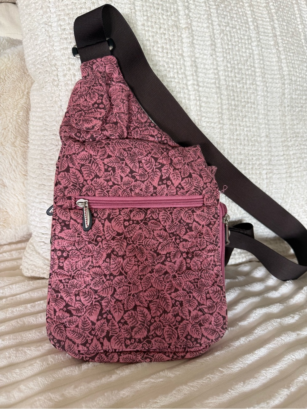 Travelon Pink Floral Pattern Crossbody Sling Bag